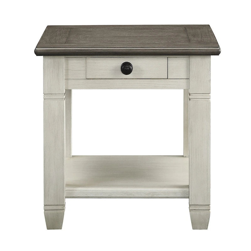 Square Side End Table with Dovetail Drawer and Lower Shelf