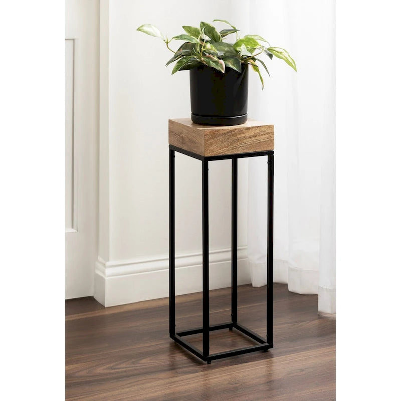 Square Mango Wood and Iron Accent Side Table