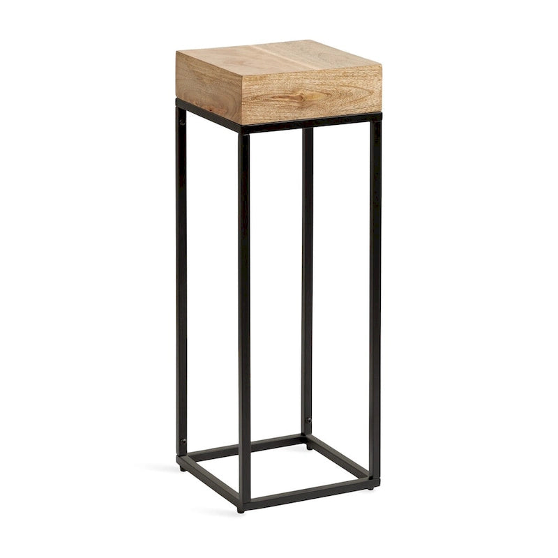 Square Mango Wood and Iron Accent Side Table