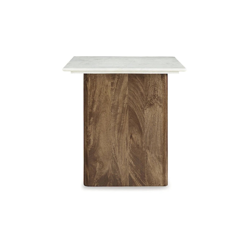 Solid Mango Wood End Table with Natural Marble Top