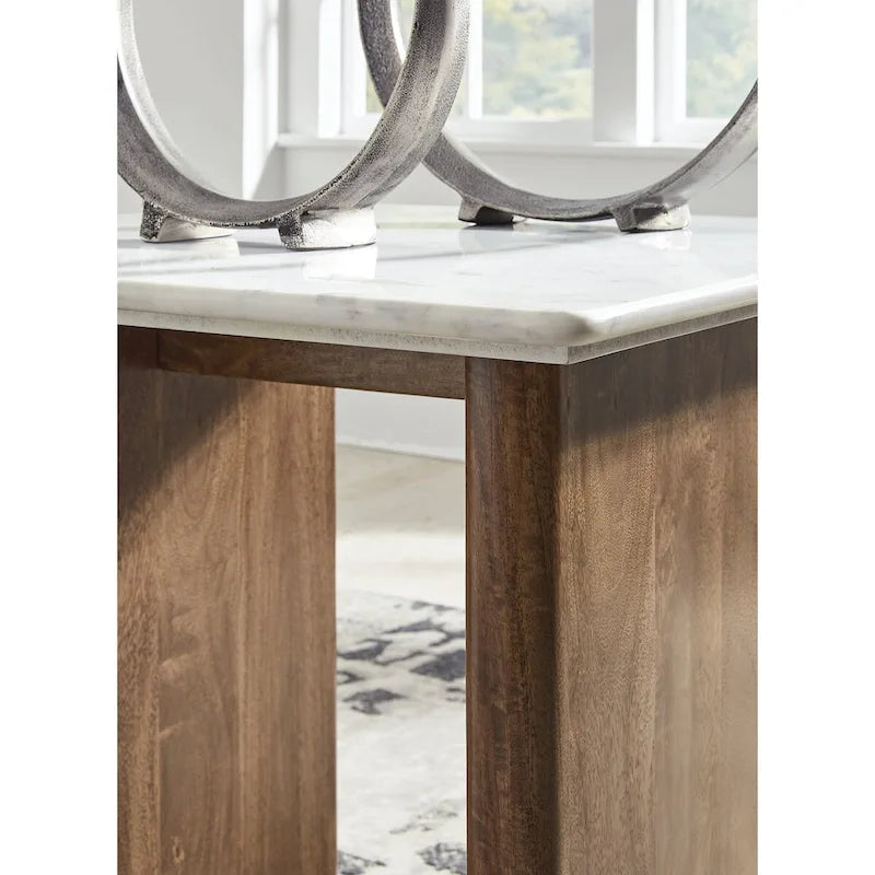 Solid Mango Wood End Table with Natural Marble Top