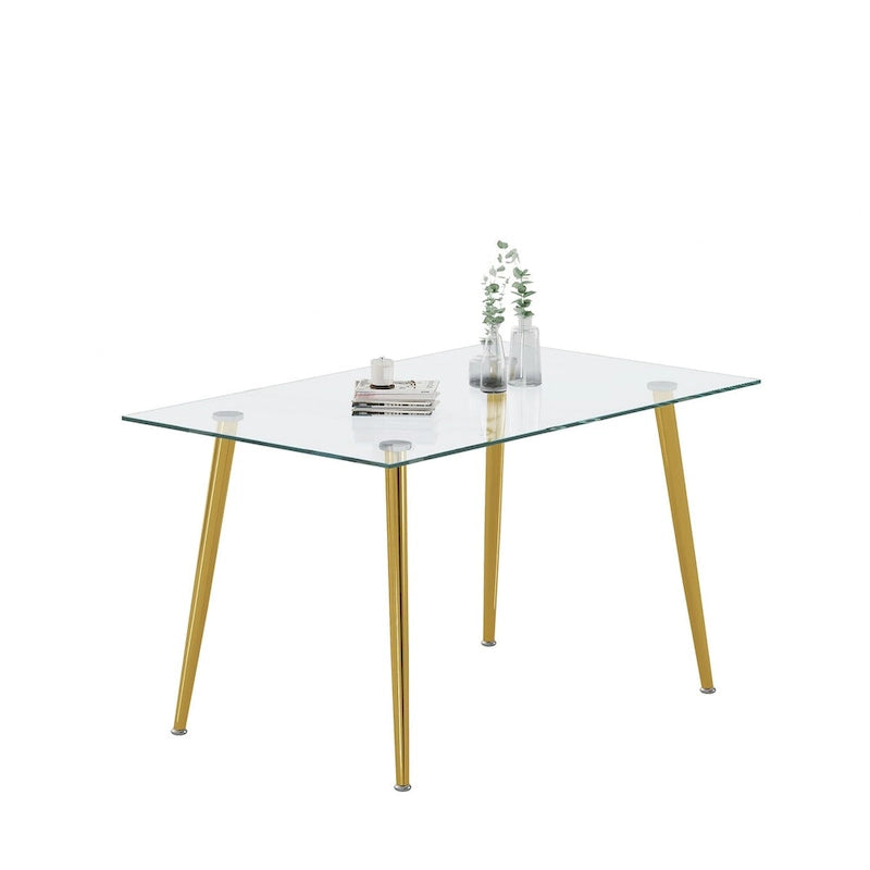 Esstisch aus gehärtetem Glas mit Beinen aus Edelstahl
