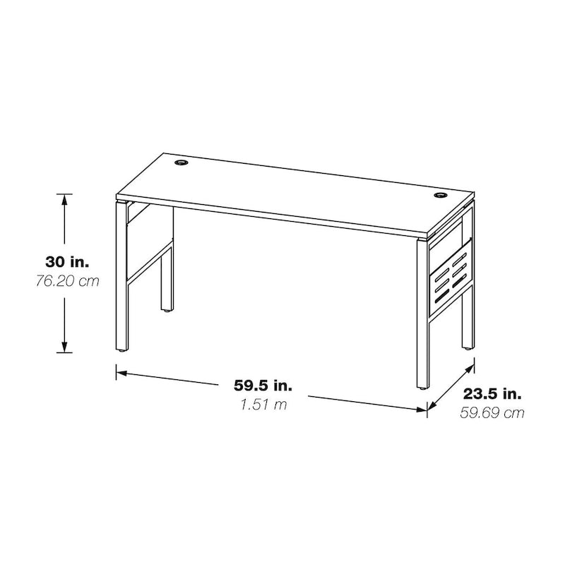 Bureau de 60" avec surface en fibre de carbone et étagères de rangement intégrées
