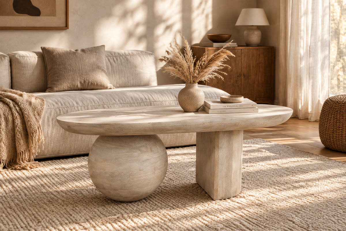 Mango Wood Coffee Table in Japandi Interior