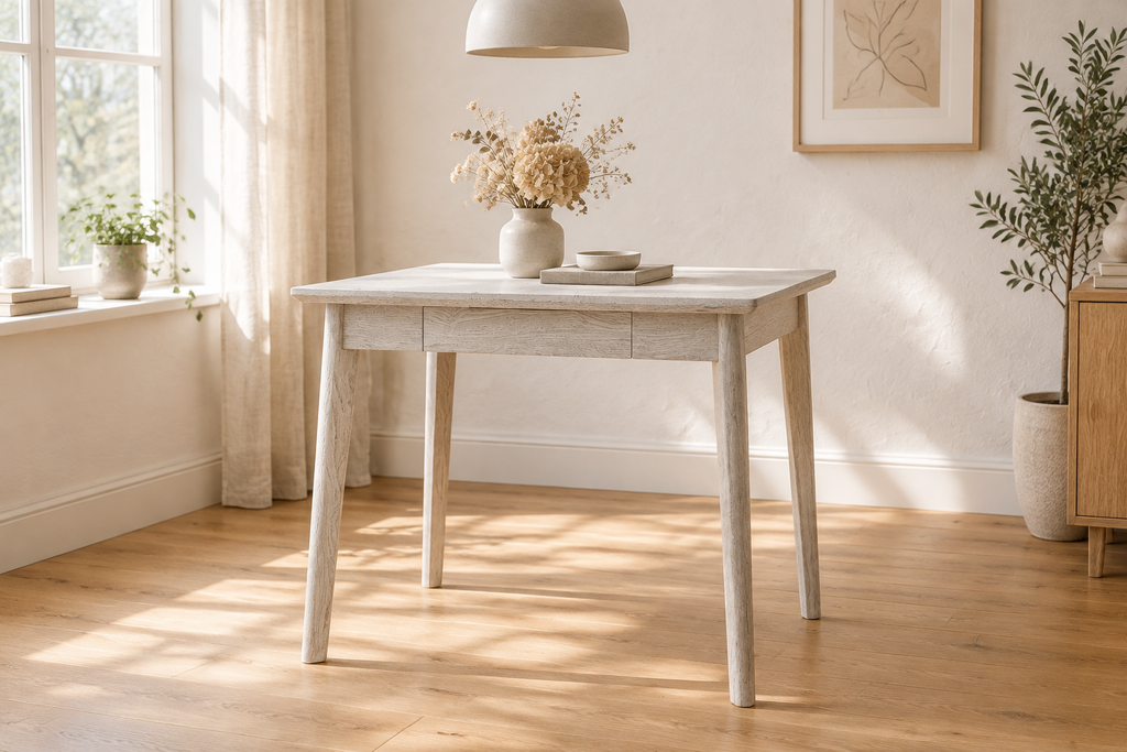 Square Oak Dining Table in Scandinavian Interior